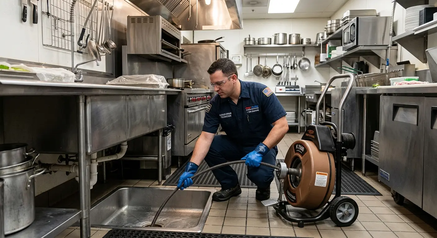Commercial drain cleaning service in a restaurant kitchen in Olathe