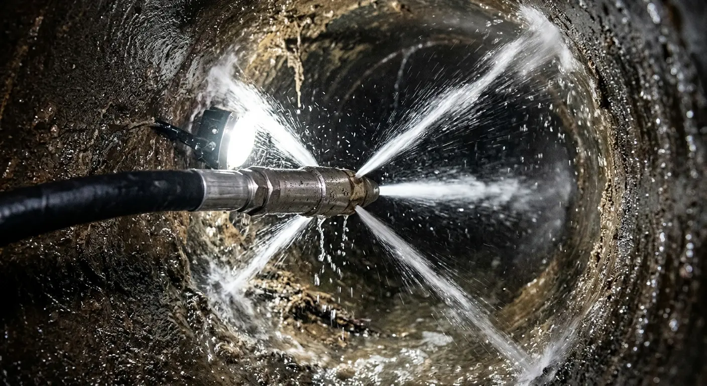 High-pressure hydro jetting nozzle cleaning sewer pipe for Sewer Line Relining in Olathe